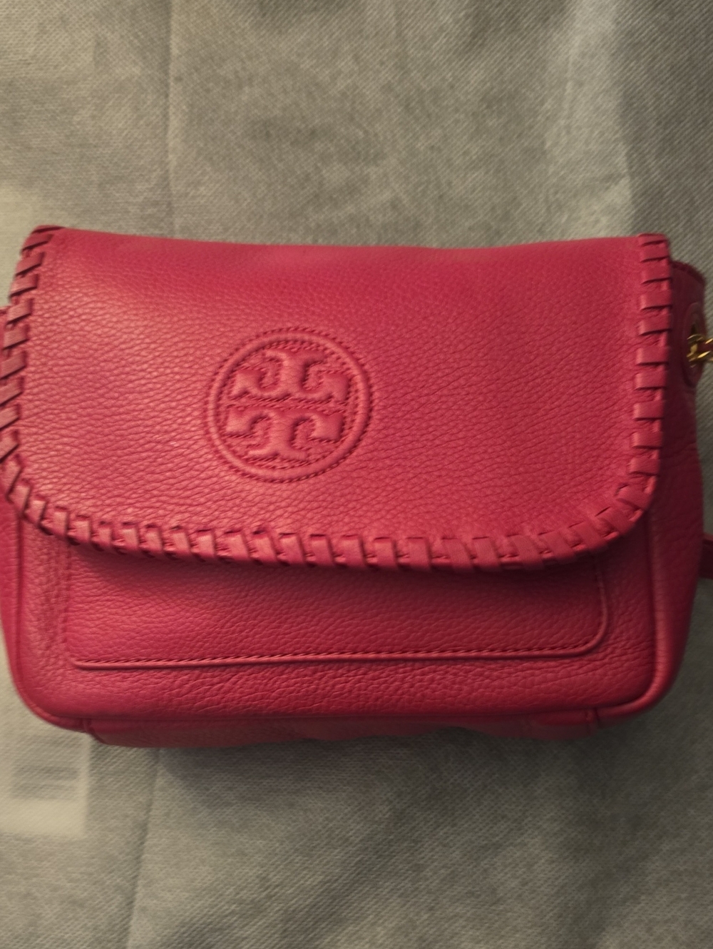 Tory Burch Pink Whipstitch Leather Crossbody